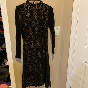 Forever 21 Mock Neck black and beige lace dress
